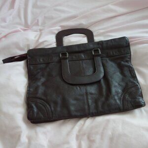 Vintage Chocolate Brown Slim Tote Briefcase